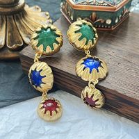 1 Pair Vintage Style Simple Style Round Inlay Alloy Artificial Gemstones 18K Gold Plated Drop Earrings main image 4