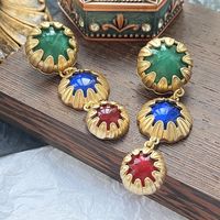1 Pair Vintage Style Simple Style Round Inlay Alloy Artificial Gemstones 18K Gold Plated Drop Earrings main image 5