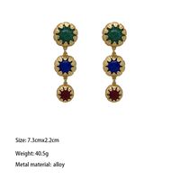 1 Pair Vintage Style Simple Style Round Inlay Alloy Artificial Gemstones 18K Gold Plated Drop Earrings main image 2