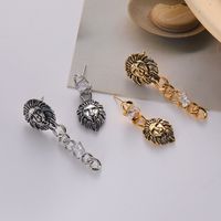 1 Pair IG Style Hip-Hop Vintage Style Lion Asymmetrical Inlay Copper Zircon 18K Gold Plated Drop Earrings main image 3