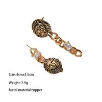 1 Pair IG Style Hip-Hop Vintage Style Lion Asymmetrical Inlay Copper Zircon 18K Gold Plated Drop Earrings main image 2