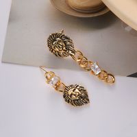 1 Pair IG Style Hip-Hop Vintage Style Lion Asymmetrical Inlay Copper Zircon 18K Gold Plated Drop Earrings main image 1