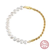 Simple Style Solid Color Freshwater Pearl Sterling Silver 14K Gold Plated Bracelets In Bulk sku image 1