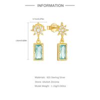 1 Pair Simple Style Star Rectangle Plating Inlay Sterling Silver Zircon Drop Earrings main image 2
