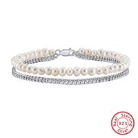 Sterling Silver 14K Gold Plated Simple Style Solid Color Pearl Bracelets main image 5