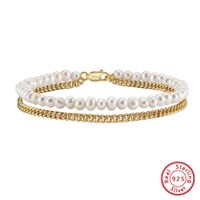 Sterling Silver 14K Gold Plated Simple Style Solid Color Pearl Bracelets sku image 1