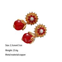1 Pair Elegant Vintage Style Flower Inlay Copper Artificial Pearls Zircon 18K Gold Plated Drop Earrings main image 2