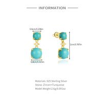 1 Paire Style Simple Géométrique Placage Incruster Argent Sterling Turquoise Zircon Boucles D'oreilles main image 3