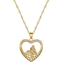 Wholesale IG Style Shiny Heart Shape Butterfly Titanium Steel Copper Hollow Out Inlay Zircon Pendant Necklace main image 3