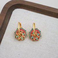 1 Pair Classical Flower Enamel Copper Drop Earrings main image 3
