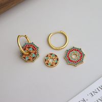 1 Pair Classical Flower Enamel Copper Drop Earrings main image 5