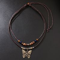 Retro Insect Butterfly Pu Leather Alloy Wax Line Unisex Pendant Necklace main image 5