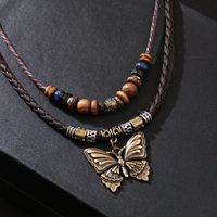 Retro Insect Butterfly Pu Leather Alloy Wax Line Unisex Pendant Necklace main image 6