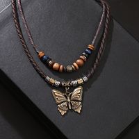 Retro Insect Butterfly Pu Leather Alloy Wax Line Unisex Pendant Necklace main image 4