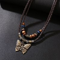 Retro Insect Butterfly Pu Leather Alloy Wax Line Unisex Pendant Necklace main image 2