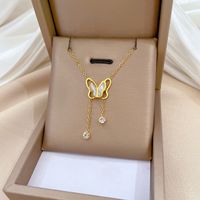 Titanium Steel IG Style Sweet Plating Inlay Butterfly Shell Zircon Necklace main image 1