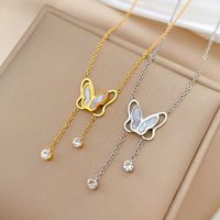 Titanium Steel IG Style Sweet Plating Inlay Butterfly Shell Zircon Necklace main image 5