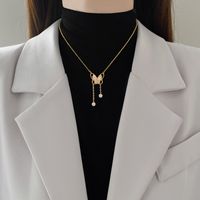 Acier Au Titane Style IG Sucré Placage Incruster Papillon Coquille Zircon Collier main image 4