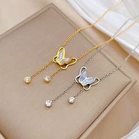 Titanium Steel IG Style Sweet Plating Inlay Butterfly Shell Zircon Necklace main image 3