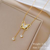 Titanium Steel IG Style Sweet Plating Inlay Butterfly Shell Zircon Necklace sku image 1