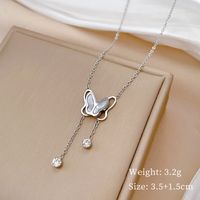 Titanium Steel IG Style Sweet Plating Inlay Butterfly Shell Zircon Necklace sku image 2