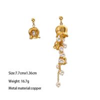 1 Pair IG Style Elegant Flower Asymmetrical Tassel Pearl Copper Gold Plated Drop Earrings Ear Studs main image 2