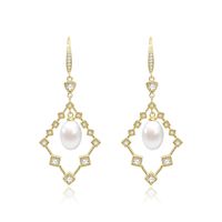 1 Pair Elegant Solid Color Plating Inlay Copper Zircon 14K Gold Plated Drop Earrings main image 3