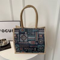 Mujeres Lino Bloque De Color Estilo Clásico Cuadrado Hebilla Magnética Bolsas De Hombro main image 2