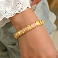 Sweet Pastoral Color Block Zinc Alloy Printing Stripe 18K Gold Plated Women's Bangle main image 4