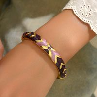 Sweet Pastoral Color Block Zinc Alloy Printing Stripe 18K Gold Plated Women's Bangle main image 9