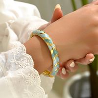 Sweet Pastoral Color Block Zinc Alloy Printing Stripe 18K Gold Plated Women's Bangle main image 10