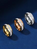 Stainless Steel Gold Plated Simple Style Round Plating Inlay Zircon Rings main image 1