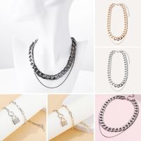 Wholesale Vintage Style Simple Style Classic Style Solid Color Lock Copper Toggle Inlay Gold Plated Rhodium Plated Silver Plated Zircon Double Layer Necklaces Pendant Necklace main image 1