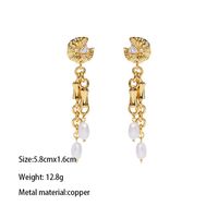 1 Pair Vintage Style French Style Irregular Tassel Tassel Pearl Inlay Copper Zircon 18K Gold Plated Drop Earrings main image 2
