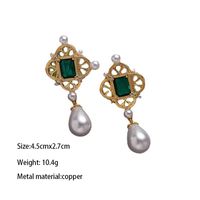 1 Paire Élégant Rétro À La Française Géométrique Évider Incruster Le Cuivre Perles Artificielles Zircon Plaqué Or 18K Boucles D'oreilles main image 2