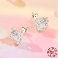 1 Paire Élégant Sucré Fleur Incruster Argent Sterling Verre Zircon Or Blanc Plaqué Boucles D'Oreilles main image 2