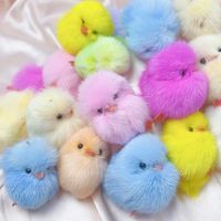 4 Pièces Fausse Fourrure Faux Cuir Peluche Poussin Couleur Unie Pendentif main image 1