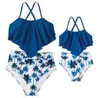 Madre E Hija Playa Estilo Moderno Impresión Color Sólido Juego De 2 Piezas Bikinis Traje De Baño main image 5