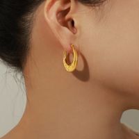 1 Pair Casual Retro British Style C Shape U Shape Star Carving Titanium Steel 18K Gold Plated Earrings Ear Studs main image 6