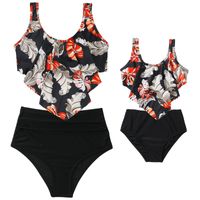 Mother&daughter Elegant Classic Style Printing Solid Color 2 Pieces Set Bikinis Swimwear main image 3