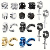 10 Pairs Rock Classic Style Shiny Round Inlay 304 Stainless Steel Zircon Ear Cuffs sku image 1