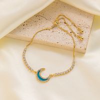 304 Stainless Steel 18K Gold Plated Elegant Simple Style Commute Inlay Moon Heart Shape Artificial Rhinestones Bracelets main image 3