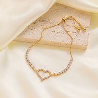 304 Stainless Steel 18K Gold Plated Elegant Simple Style Commute Inlay Moon Heart Shape Artificial Rhinestones Bracelets main image 5
