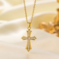 304 Stainless Steel Copper 18K Gold Plated IG Style British Style Commute Polishing Inlay Cross Artificial Rhinestones Earrings Necklace main image 4