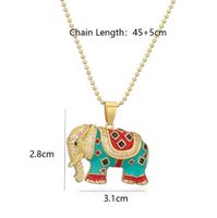 Copper 18K Gold Plated Retro Elephant Enamel Inlay Zircon Pendant Necklace main image 2