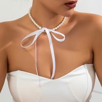 Retro Bow Knot Imitation Pearl Flannel Beaded Women's Bracelets Necklace sku image 6