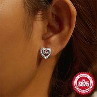 1 Pair Simple Style Heart Shape Inlay Sterling Silver Zircon Ear Studs main image 1