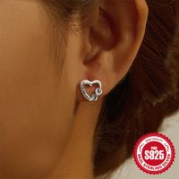 1 Pair Simple Style Heart Shape Inlay Sterling Silver Zircon Ear Studs main image 4
