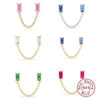 1 Piece Simple Style Shiny Rectangle Chain Inlay Sterling Silver Zircon 18K Gold Plated Ear Studs main image 1
