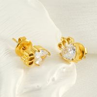 1 Pair Queen Shiny Heart Shape Crown Inlay 304 Stainless Steel Zircon 18K Gold Plated Ear Studs main image 8